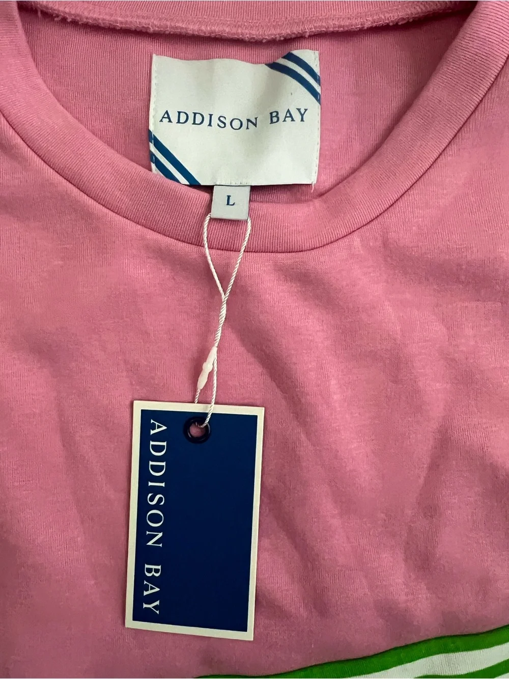 Addison Bay Colorblock Pullover Sweatshirt Pink Green Stripe Size Large NWT